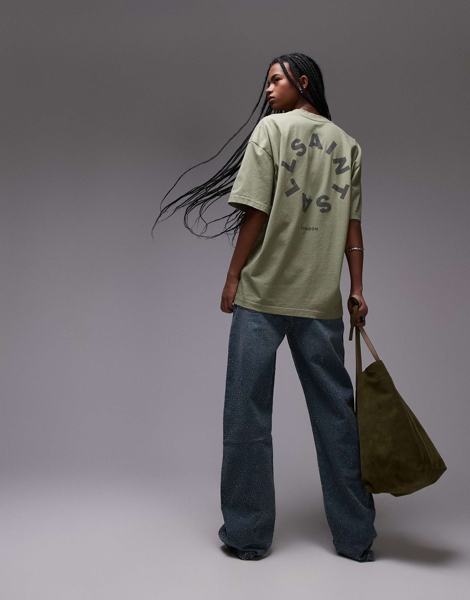allsaints tierra oversized t-shirt in basil green