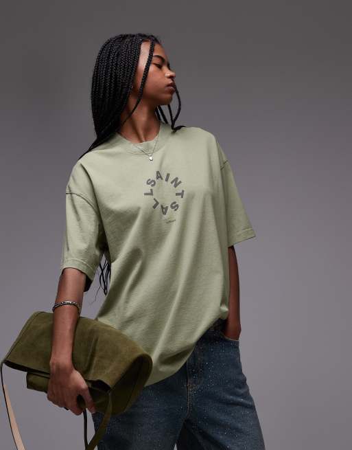AllSaints Tierra oversized t-shirt in basil green