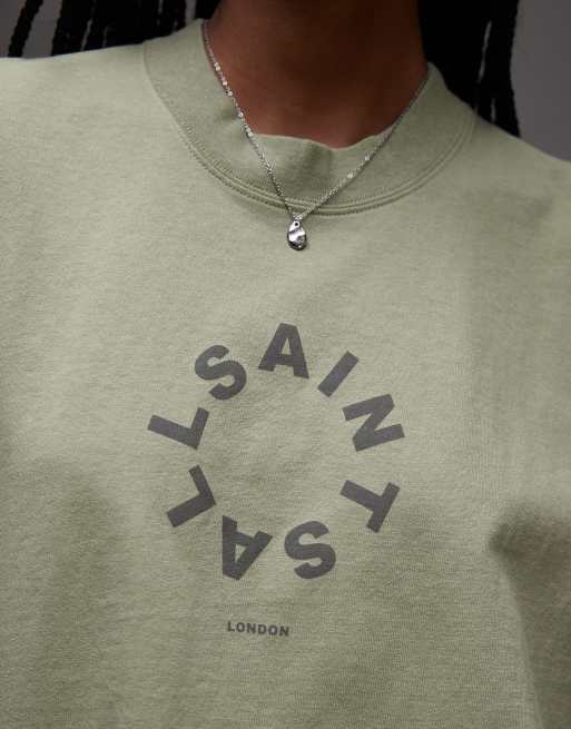 AllSaints Tierra oversized t-shirt in basil green