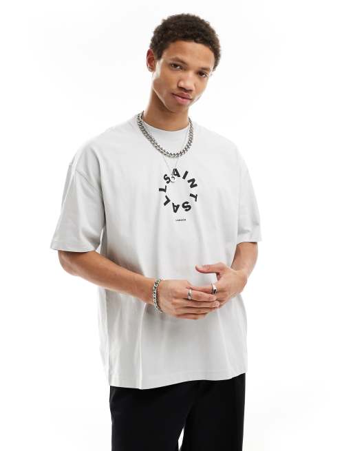 AllSaints Tierra oversized T-shirt in cool gray | ASOS