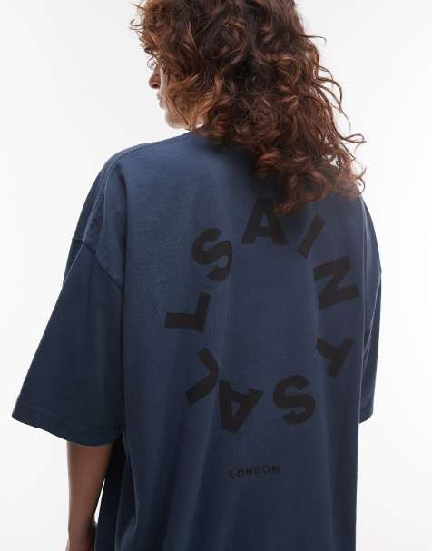 AllSaints Tierra oversized t-shirt in machine blue - view 1