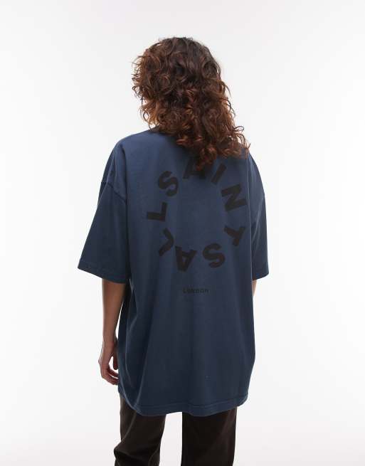 AllSaints Tierra oversized t-shirt in machine blue