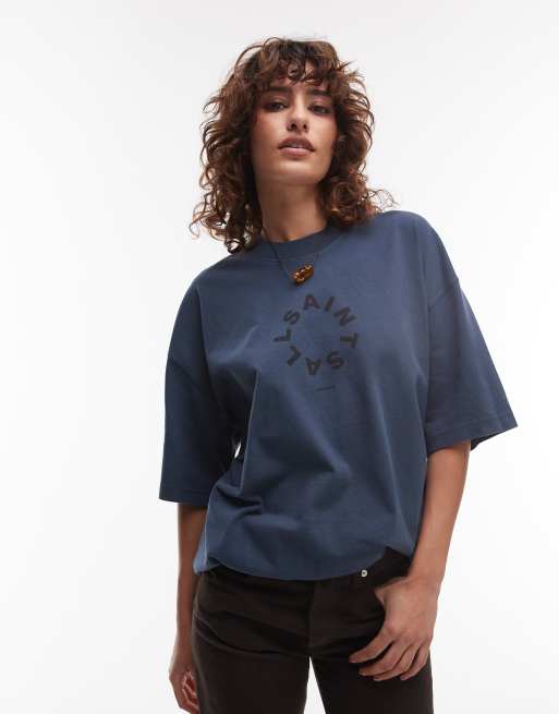 AllSaints Tierra oversized t-shirt in machine blue