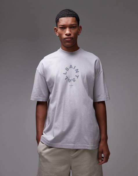 AllSaints Tierra oversized t-shirt in machine grey - BLACK - view 1