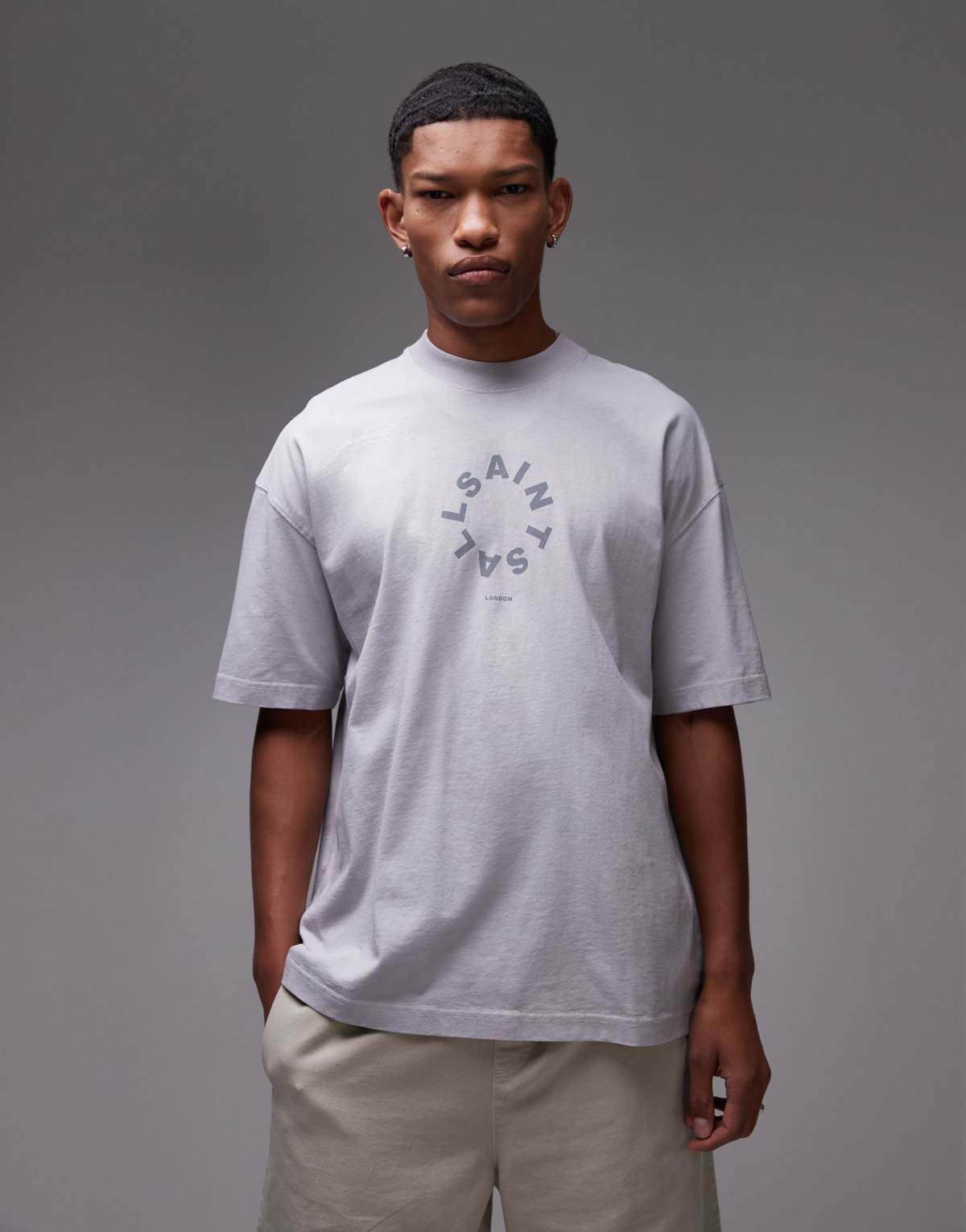 AllSaints Tierra oversized t-shirt in machine grey