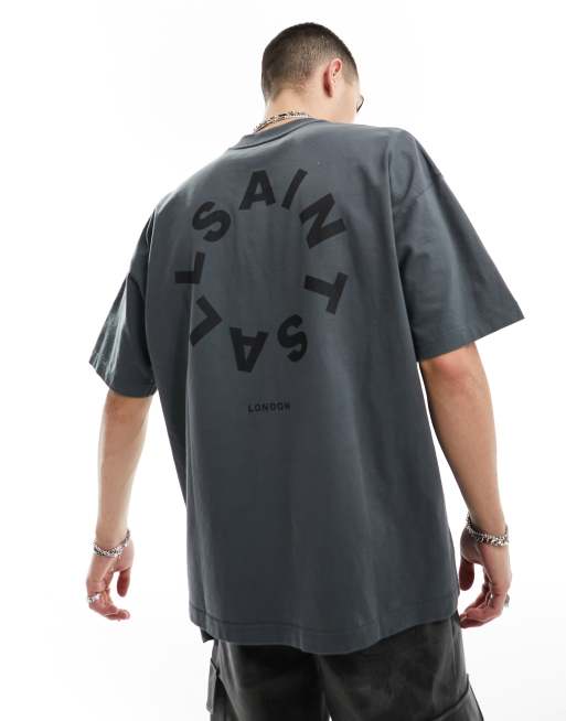 AllSaints Tierra short sleeve crew graphic T-shirt in dark gray