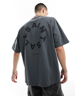 AllSaints Tierra short sleeve crew graphic t-shirt in dark grey - ASOS Price Checker