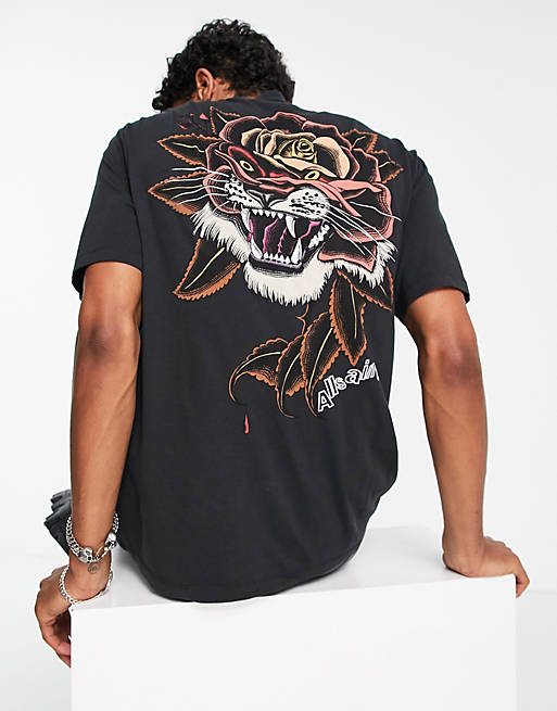 AllSaints Tiger Rose back graphic T-shirt in black | ASOS