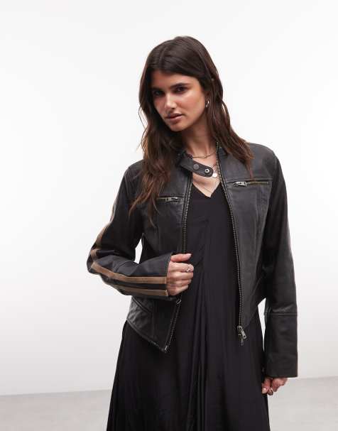 AllSaints Tiggy leren bikerjack in zwart - view 1