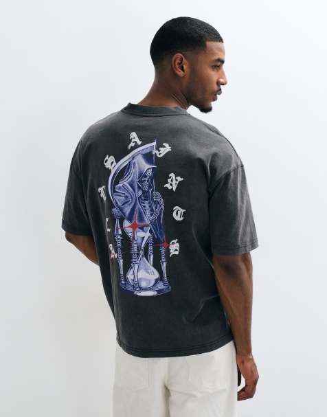 AllSaints Timer T-shirt met korte mouwen, grafisch logo en print op de achterkant in zwart met wassing - view 1