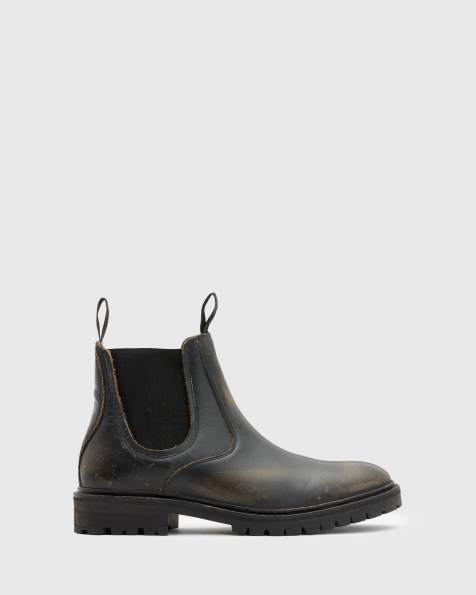 AllSaints – Toby – Mörkbruna chelseaboots i läder - view 1