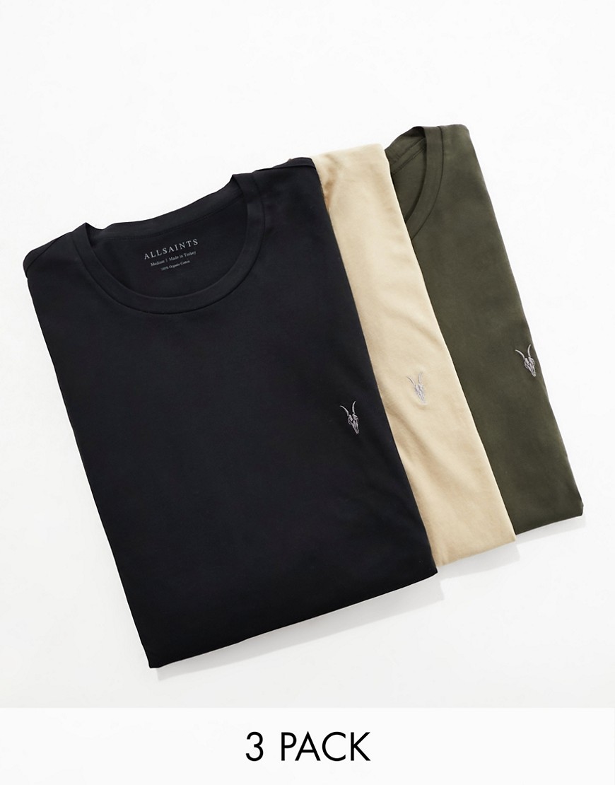 AllSaints Tonic 3-pack t-shirt in multi-Green