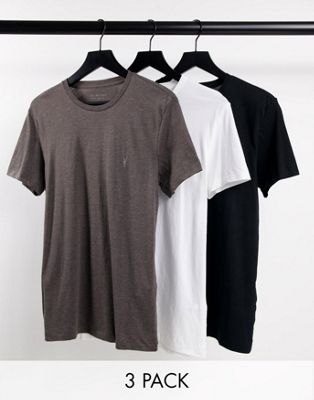Allsaints tonic 3 pack t-shirt in grey/white/black