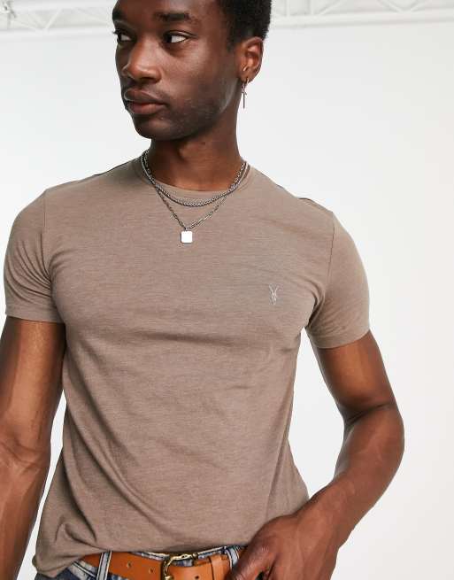 AllSaints – Tonic – Brązowy melanżowy T-shirt – tylko w ASOS