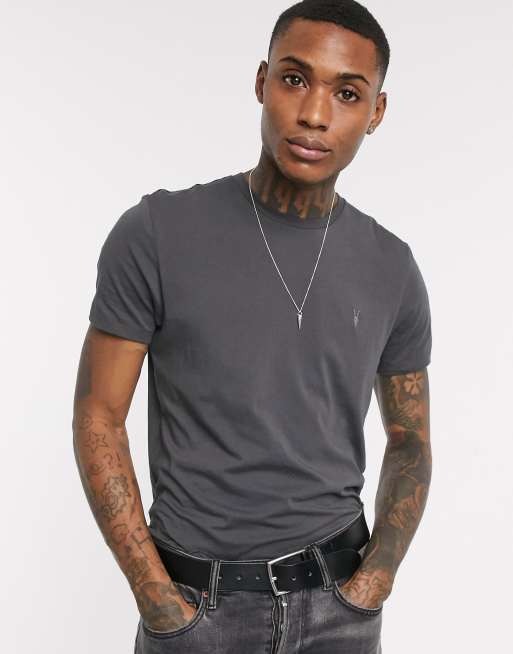 AllSaints – Tonic – Czarny T-shirt z efektem sprania i okrągłym dekoltem, 3 z 4