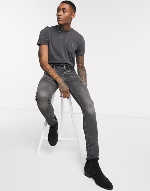 AllSaints – Tonic – Czarny T-shirt z efektem sprania i okrągłym dekoltem, 4 z 4