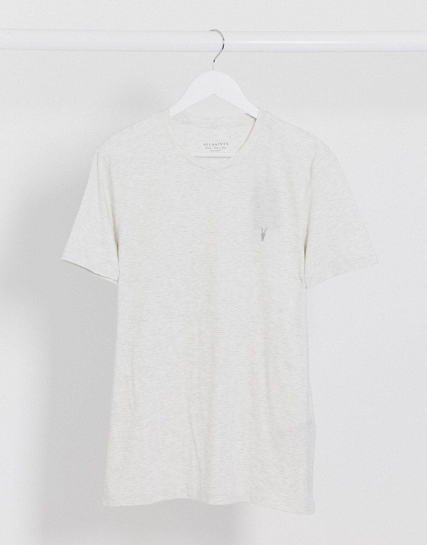 AllSaints - Tonic - Gestreept T-shirt in wit en ramkop-logo