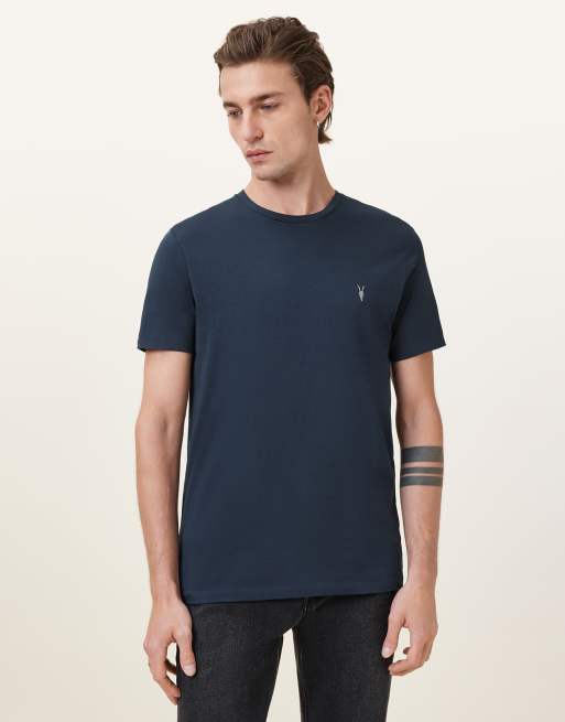 AllSaints – Tonic – Kurzärmliges T-Shirt in Marineblau mit Rundhalsausschnitt