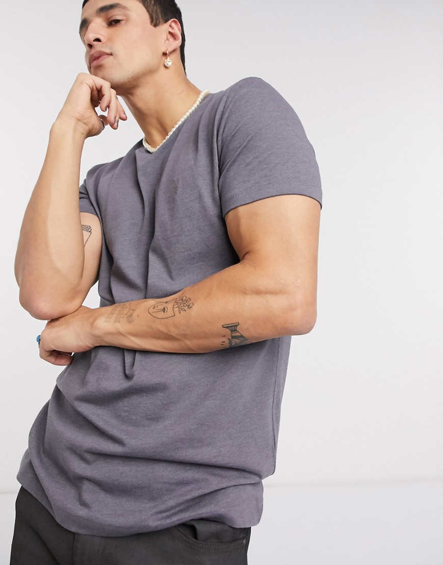 AllSaints – Tonic – Ljusgrå t-shirt med bocklogga
