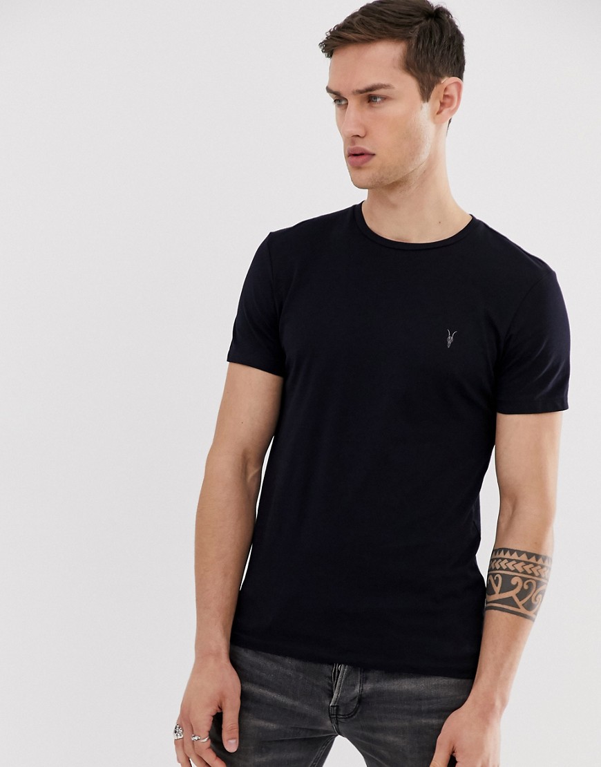AllSaints – Tonic – Mörkblå t-shirt med bocklogga-Marinblå