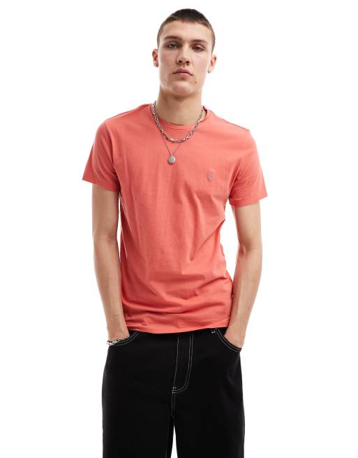 AllSaints – Tonic – Pomarańczowy T-shirt z krótkimi rękawami i okrągłym dekoltem