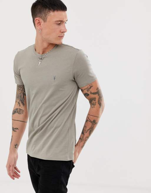 AllSaints Tonic ramskull logo t-shirt in light gray