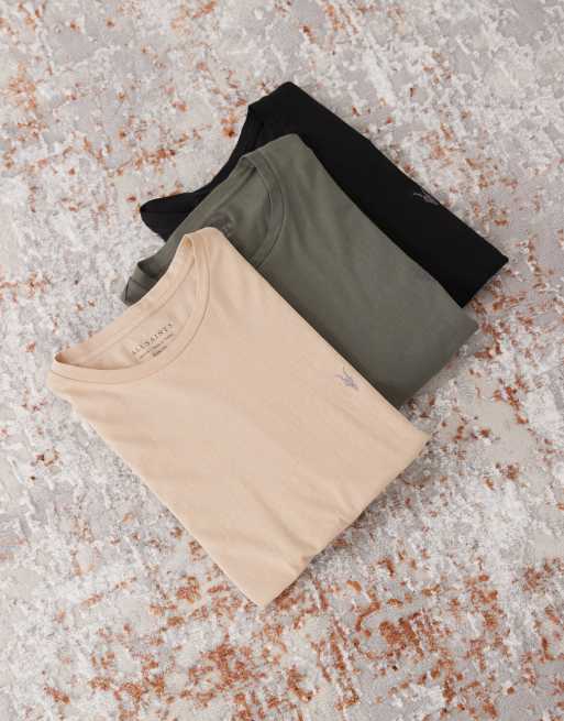 AllSaints - Tonic - Set van 3 T-shirts in zwart, kaki en stone
