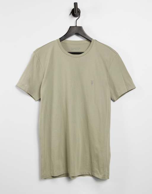 AllSaints – Tonic – Szarobeżowy T-shirt z logo z czaszką barana