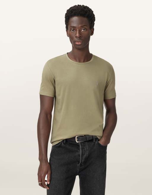 AllSaints – Tonic – T-Shirt in Flechtengrün mit Rundhalsausschnitt