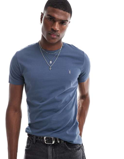 AllSaints - Tonic - T-shirt met ronde hals en korte mouwen in blauw met wassing