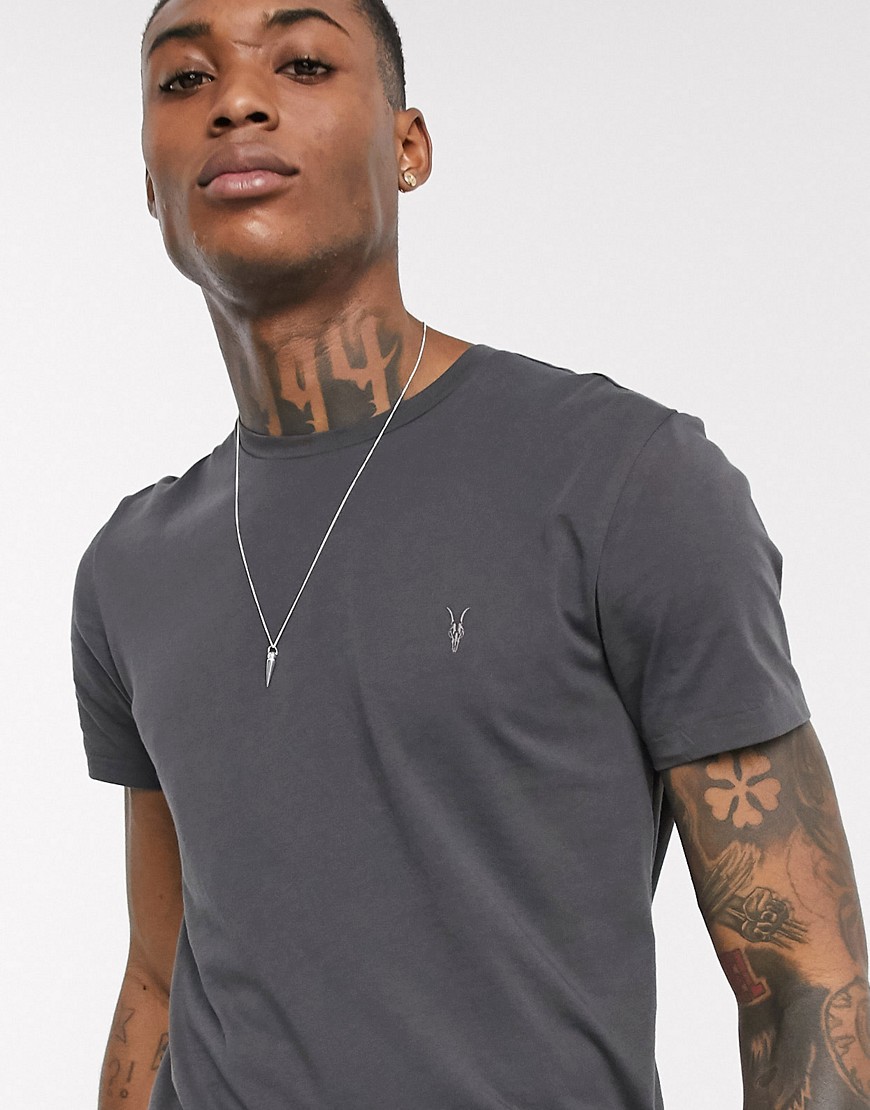 AllSaints - Tonic - T-shirt nero slavato con logo a teschio di ariete-Rosso