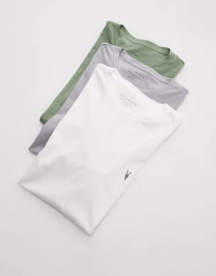 AllSaints – Tonic – Vit, grön och grå t-shirt, 3-pack - view 1