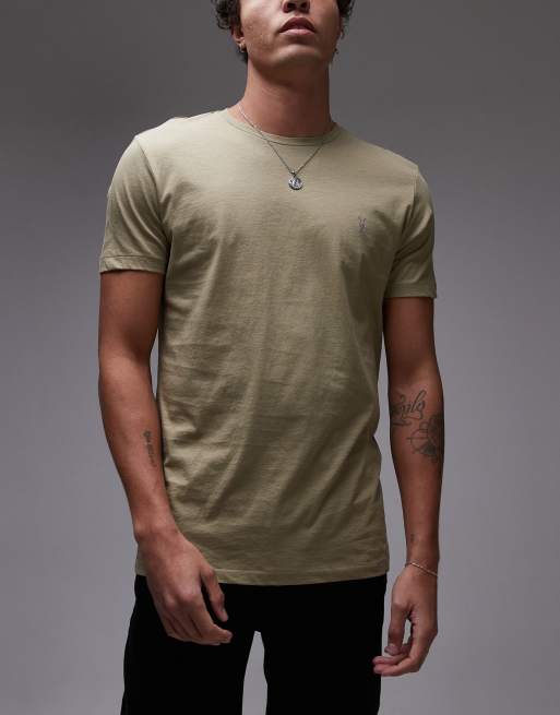 AllSaints – Tonic – Zestaw 3 T-shirtów z okrągłym dekoltem w kolorze białym, brązowym i zielonym