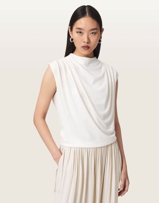 AllSaints - top Emerson en blanco fósil, 3 de 6