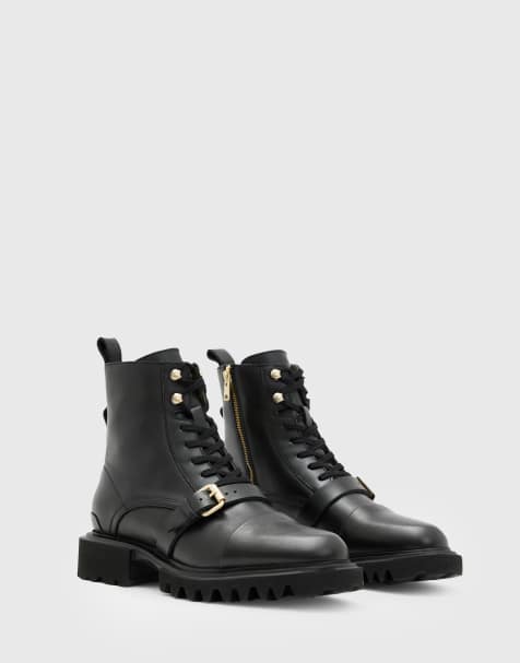 AllSaints – Tori – Svarta boots i läder med snörning - view 1