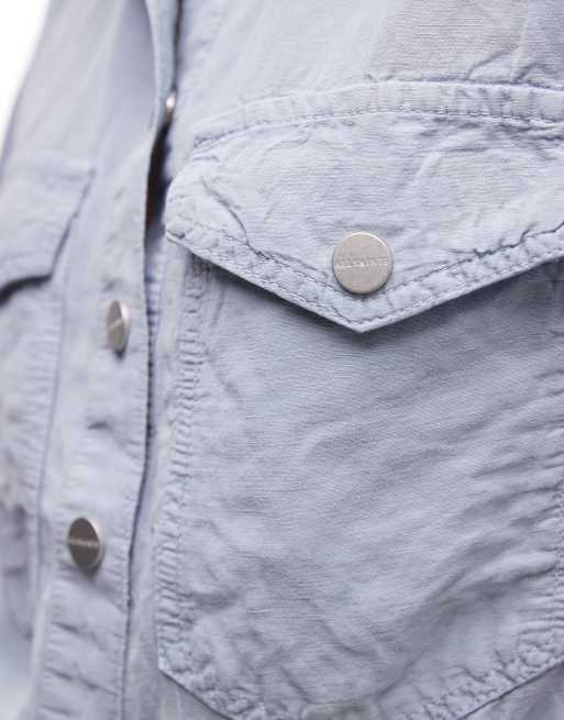 AllSaints Tove co-ord short sleeve distressed denim shirt in light blue, 3 of 4