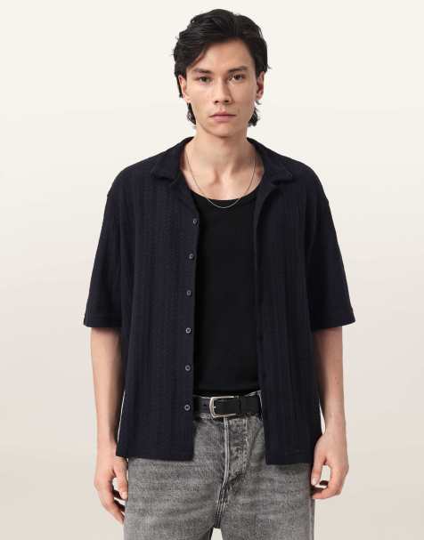 AllSaints – Trace – Kurzärmliges Hemd in Tiefschwarz - view 1