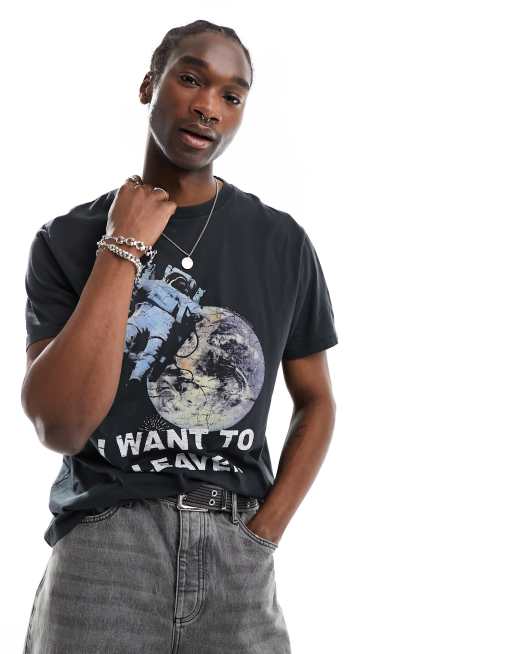 AllSaints - Transcend - T-shirt met korte mouwen, ronde hals en print op de achterkant in zwart met wassing