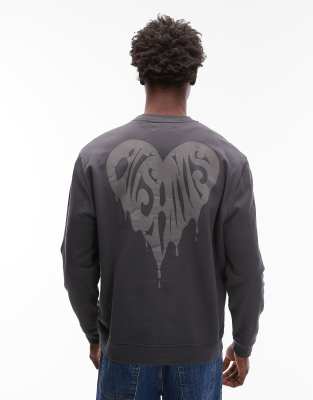 Allsaints Trip crew sweatshirt in washed black - BLACK