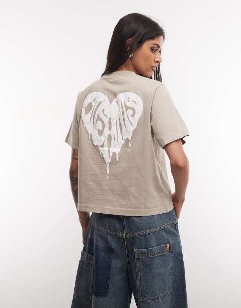 AllSaints Trip Lisa T-shirt med korte ærmer og grafisk logo i beige - view 1