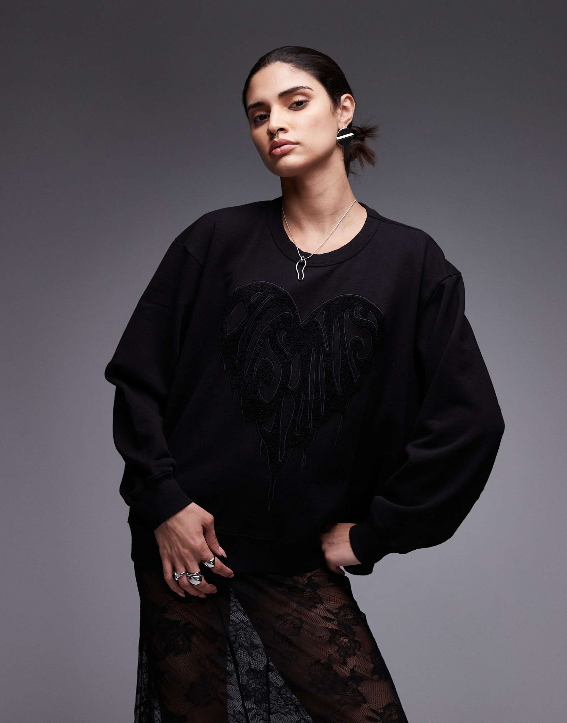 allsaints trip piper sweatshirt in black