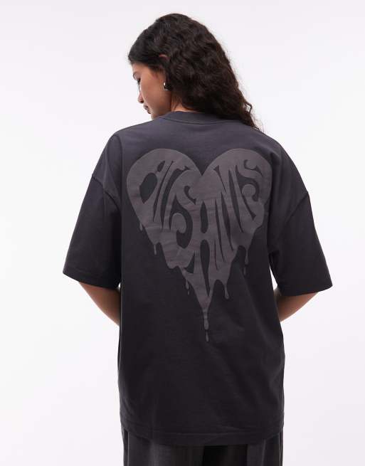 AllSaints – Trip – Szary T-shirt z grafiką z logo i sercem, 3 z 4