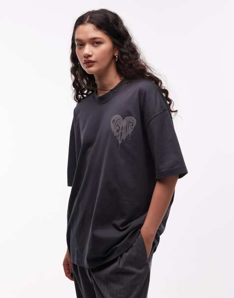 AllSaints - Trip - T-shirt met druppelvormig hartlogo in grijs - view 1