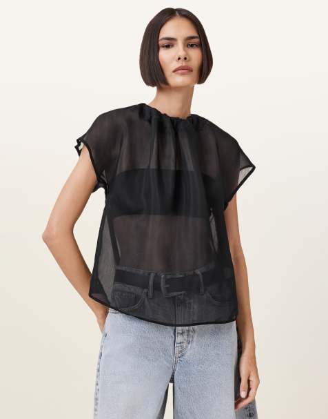 AllSaints - Trisha - Doorschijnende top in zwart - view 1