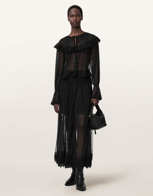 AllSaints - Trixie - Kanten top in gitzwart, 6 van 6