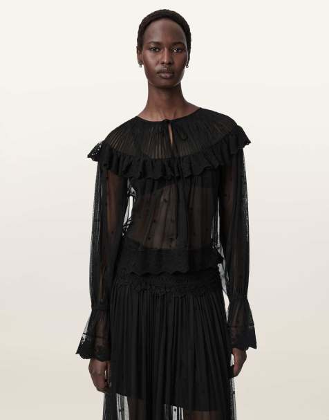 AllSaints - Trixie - Top negro azabache de encaje - view 1
