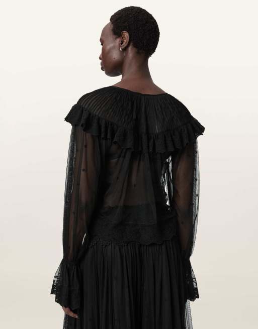 AllSaints - Trixie - Top negro azabache de encaje, 5 de 6