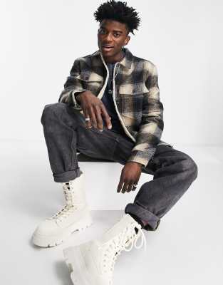 Allsaints tromso checked jacket in stone | ASOS