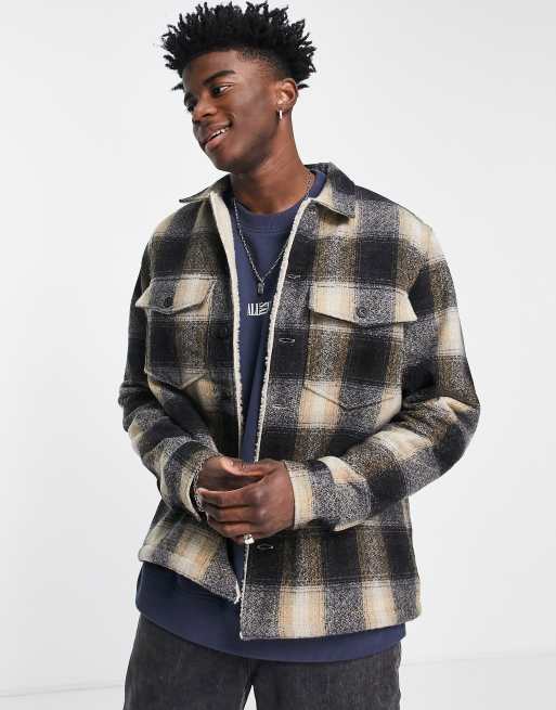 Allsaints tromso checked jacket in stone | ASOS