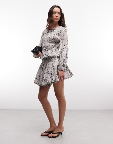 AllSaints tulip floral mini skirt in ecru